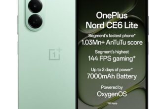 OnePlus Nord CE6 Lite | 6GB+128GB | Vivid Mint | Segment’s Fastest Dimensity 7400 Apex Processor | 7000mAh Battery | Segment’s Highest 144Hz Refresh Rate | 50MP Main Camera, 4K Video Recording