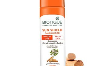 Biotique Bio Sandalwood Sunscreen Ultra Soothing Face Lotion, SPF 50+ |Ultra Protective Lotion| Keeps Skin Soft, Fair and Moisturized| Water Resistant| For All Skin Types| 120ml