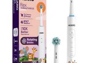 AGARO Rex Oscillating Kids Electric Toothbrush, 3 Cleaning Modes, Oscillating Round Head, 2 Replaceable Heads, 2-Min Smart Timer, USB-C Rechargeable (Up to 21 Days), IPX7 Waterproof
