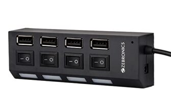 ZEBRONICS 150Hb 4 Port USB Hub with Dedicated On/Off Switch, Led Indicators, 45Cm Cable Length, Optional Power Input Port, Multi Device and Plug Play Usage