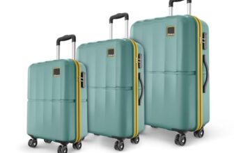 Safari Genius Theo 8 Wheels Set of 3 (Cabin + Medium + Large) Trolley Bags, Hard Case Polycarbonate, 360 Degree Wheeling Luggage, Suitcase for Travel, Trolley Bags for Travel, Sage Green