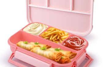 ATTRO Gourmet 4 Compartment Lunch Box Portable Meal Organizer for Office, School BPA-Free, Food Grade, Freezersafe, Microwave & Oven Safe 1000ml Peach, Plastic
