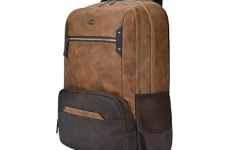 Gear Quantum 3 18″/29L Antitheft Large Faux Leather Water Resistant Laptop backpack with Raincover/Laptop backpack/Casual Backpack/Daypack/Travel Backpack/College Bag For Men/Women(Tan-Brown)