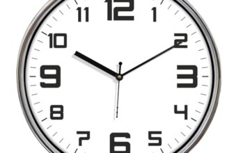 Amazon Brand – Solimo Dual Ring Metallic Analog Wall Clock, Silent Sweep, Bold Numbers (12 Inches, White and Silver)