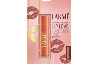 Lakme Lip Love Care Stick Caramel, with 10% Vitamin E Complex, nourished with Shea & Cocoa Butter and enriched with Almond & Jojoba Oil for 24hr moisturization in just 1 swipe, with SPF 15, 4.5g
