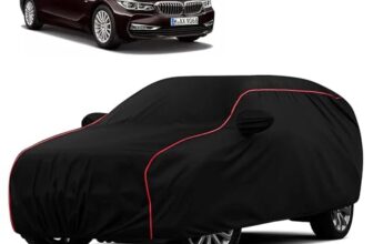 Sulfar 100% Water Resistant Car Body Cover Compatible with Mirror for BMW 6 Series (Triple Stitched, Full Bottom Elastic, Black with Red Piping)