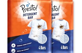 Amazon Brand – Presto! Detergent Bar | 250g | 8 Count | 4 Bars Each X Pack of 2 | Tough On Stains | Gentle On Fabrics | Colour-Safe | Refreshing Fragrance | Gentle on Hands