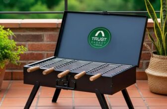 TrustBasket Blaze Barbeque Grill Set for Home Large Size 18 inch, Metal | Heat Resistant Coating, Anti Rust With 5 Skewers & Removable Charcoal Tray for Easy Cleaning | Portable BBQ Grill Set for Home