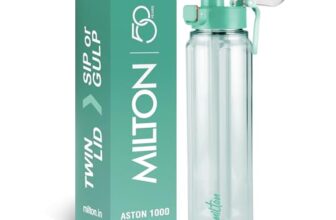 MILTON Aston 1000 BPA & BPS-Free Water Bottle 1 ltr | Food-Grade Plastic | One-Click Open | Leak-Proof | Sip & Gulp Lid I Ideal for Office, School, College, Gym, Turquoise Blue