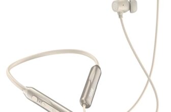 Noise Airwave Pro Bluetooth in Ear Neckband with Upto 32 dB ANC, 60H of Playtime, Dual Device Pairing, 3 Mic ENC for Calling, Low Latency(Upto 40ms), 13mm Driver (Metallic Beige)