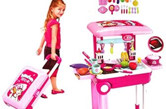 Negi Battery Operated Kitchen Set Electronic Kitchen Cooking Set with Lights and Musics Function Cooking Play Set Toys for Kids (Kitchen Set Pink)