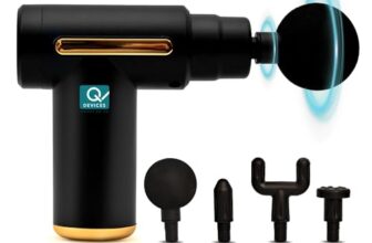 Q DEVICES Portable Massage Gun – Percussive Therapy Deep Tissue Massager for Muscle Recovery, 6 Speeds & 4 Heads – Ultra Quiet Electric Handheld Gun Massager for Back, Neck, Athletes & Pain Relief