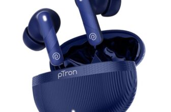 pTron Bassbuds Fury in-Ear TWS Earbuds with 13mm Drivers, 50Hrs Playtime, AI-ENC Clear Calls, Bluetooth V5.4 Wireless Headphones, Voice Assistant, Type C Charging & IPX5 Water Resistant (Blue)