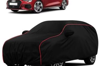 Sulfar 100% Water Resistant Car Body Cover Compatible with Mirror for Audi A3 (Triple Stitched, Full Bottom Elastic, Black with Red Piping)