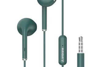Ambrane Wired in Ear Earphones with in-line Mic for Clear Calling, 14mm Dynamic Drivers for BoostedBass, 3.5mm Jack, Multi-Functional Controller (Stringz 38 Lite, Green)