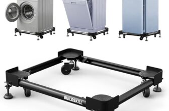 BUILDSKILL Full Metal Washing Machine Stand | 360° Rotating Wheels | Anti-skid Rubber Pads | Compatible with Front & Top Load 7kg-10kg, Refrigerators, Dishwashers, Room Coolers | 160Kg Load Capacity