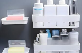 House of vipa Bathroom Shelf Without Drill | Adhesive Bathroom Organizer Wall Shelf | 2 Shelves + 2 Soap Dish | Waterproof Rust-Free Bathroom Rack for Kitchen & Washbasin