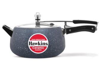Hawkins 5 Litre Ceramic Nonstick Pressure Cooker, Induction Inner Lid Cooker, Granite Contura shaped Cooker, Blue (ICC50)