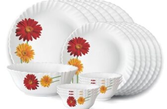 Larah by Borosil Zinnia Fluted Series Opalware Dinner Set | 19 Pieces for Family of 6 | Microwave & Dishwasher Safe | Bone-Ash Free | Crockery Set for Dining & Gifting | Plates & Bowls | White