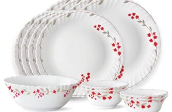 Larah by BOROSIL Fluted Series Verona Opalware Dinner Set | 13 Piece for Family of 4 | Microwave & Dishwasher Safe | Bone-Ash Free | Crockery Set for Dining & Gifting | Plates & Bowls | White