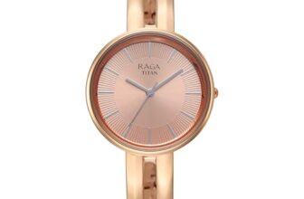 Titan Raga Contempore Rose Gold Dial Brass Strap Watch for Women – 95310WM02F
