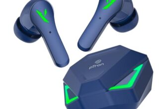 pTron Bassbuds Rogue W/ 40Ms Low-Latency Gaming,Clear Calls,50Hrs Playtime,Pristine Sound,V5.3 Bluetooth in Ear Headphones,Snug-Fit,RGB Lights,Touch Control,Voice Assist,IPX5 Water Resistant(Blue)