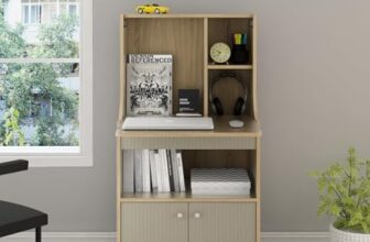 Spacewood Study Table | 3 Year Warranty | Oliver |Study Desk with Storage, Study Table, Table with 3 Shelves and 1 Drawer Storage | Engineered Wood | Santana Oak & Modern Ash