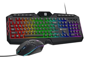 Portronics Ki-Pad 5 Wired Gaming Keyboard & Mouse Combo, 7-Button Mouse Control, 19 Anti-Ghosting, Multimedia Keys, Cool RGB Backlight, 1.5M Cable Length, Compatible with Desktop PCs, Laptops (Black)