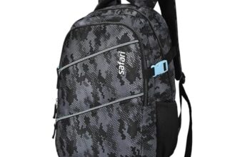 Safari Omega Plus Casual Laptop Backpack, 2 compartments, Raincover, Organizer, Full body print, Bottle holder, Front pockets Softline (Black)