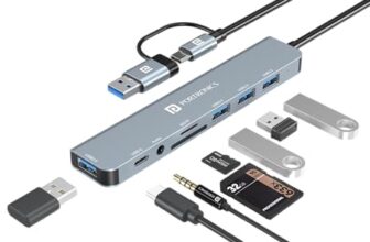 Portronics Mport 8 Plus Dual Plug 8-in-1 Docking Station/Hub with AUX, USB 3.0, microSD/SD Card Reader, Type-C Data, USB 2.0, Type-C and USB Plug for Laptop, Mac, PC (Grey)