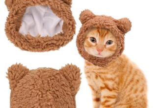 Cat Hat, Dog Hat, Cat Costume Rabbit Ear Headwear for Christmas Cosplay, Soft Knit Warm Pet Accessory (Brown)