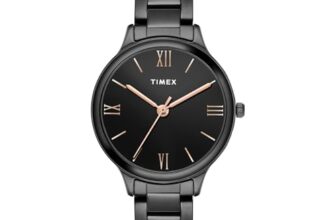 TIMEX Analog Watch for Women with Black Round Dial & Black Stainless Steel Bracelet Band Water Resistant Women’s Wrist Watches – TWTL12112