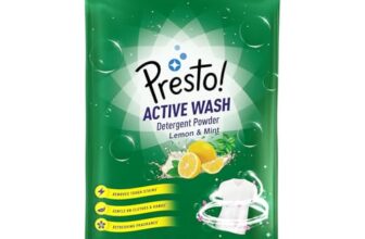 Amazon Brand – Presto! Active Wash Detergent Powder | 10 Kg | Lemon and Mint | Tough On Stains | Gentle On Fabrics