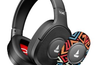 Boat Rockerz Plus 550, Customizable Earcups, 100H Battery, 50mm Drivers, Dual Pair, Stream Ad Free Music via App Support, Bluetooth Headphones, Wireless Headphone with Mic (Black Psyche)