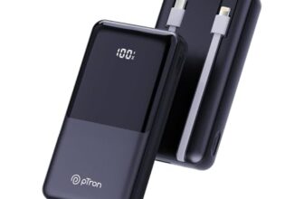 pTron Dynamo Power 20000mAh 22.5W Super Fast Charging, USB Type-C Input Power Bank with Quick Charge & 20W Power Delivery, Built-in Charging Cables, 4 Outputs, Type-C Input/Output Port (Jet Black)