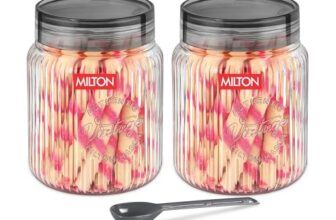 MILTON Olive 1000 Airtight Food Grade Modular Plastic Container | BPA Free, Stackable & Transparent | Wide Mouth with See-Through Lid | Ideal for Cereals, Pulses, Spices, Set of 2, 1000 ml each, Grey