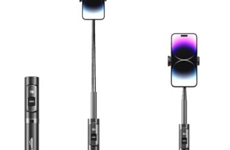 Amazon Basics Selfie Stick | 86 cm Extendable | Low Profile Folded Design | Compatible with Wide Range of Smartphones | Non-Slip Handle, Ideal for Selfies, Vlogging, Black