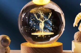 Desidiya Deer 3D Crystal Ball Night Light with Wooden Base – LED USB Table Lamp for Kids, Teens, and Home Decor