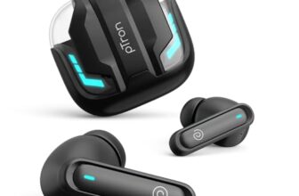 pTron Bassbuds Turbo in-Ear TWS Earbuds w/ 40ms Low-Latency, 50Hrs Playtime, Custom EQ, App Support, Dual Mic, TruTalk AI-ENC Calls, Immersive Sound, RGB Lights, Bluetooth V6.0, IPX5 (Raven Black)