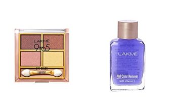 LAKMÉ 9 To 5 Shimmery Eye Color Quartet Eye Shadow, Desert Rose Powder, 7G & Lakme Nail Color Remover, 27Ml, Multicolor