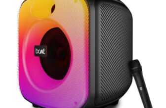 Boat PartyPal 65 Pro, 42W Signature Sound, Wireless Karaoke Mic, 8H Battery,RGB LEDs, TWS, Bass Boost, Multi Port, Bluetooth Speaker, Wireless Speaker, Portable Speaker (Premium Black)