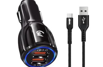 Wireless Gold 33W Dual Port Car Charger, QC 3.0 Fast Charging, USB-A 18W + 15W, DC 12V-24V Input, Advanced Safety Protection (Black)