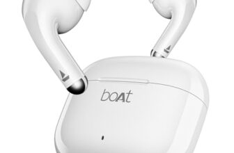 boAt Airdopes 101v2, 35H Battery, ENx Tech, 13mm Drivers, ASAP Charge, Flex-Fit Ear Tips,Stream Ad Free Music via App Support, Bluetooth Earbuds, TWS Ear Buds Wireless Earphones with mic (Smoke White)