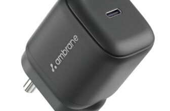Ambrane 45W Fast Type C Charger Adapter for Mobiles & Type C Laptops, Small Size, GaN Charger, PD Technology, for iPhone, Samsung, MacBook, Android Mobiles, C Type Laptops, iPad (Charge i45, Black)