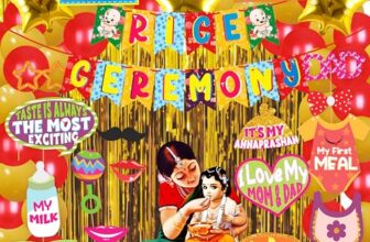 Wobbox Shubh Annaprashan Decoration Items Set which Includes Baby annaprashan Ceremony Props, Subh Annaprashan Banner, Rice Ceremony Decorations Items(60 Pcs Set)(FP5735)