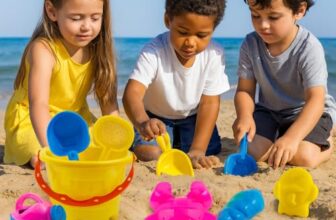 Wishkey Beach Toys for Kids Sand Game Castle Building Plastic Toy Set, Multicolor Kids Toys Bucket and Animal Molds Pack of 10 for Outdoor Play and Travel Fun