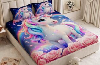 MollisHomes 240 TC Cotton Double Bedsheet for King Bed (225×250 Cm) | 7D Digital Printed Double Bedsheet with 2 Pillow Covers | Soft, Wrinkle Packaging – Unicorn