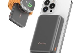 URBN Curve 3 in 1 Wireless Power Bank for iPhone, 10000mAh MagSafe Fast Charging for Apple AirPods, iWatch, iPhone 12 & Above, Android & Other Qi Enabled Devices (Gun Metal)