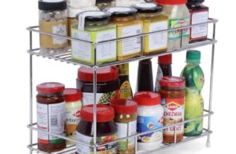 CHHAAP Kitchen Storage Spice Rack and Container Organizer Counter Top Pantry Stand 2-Tier Stainless Steel Multipurpose Masala Kitchen Rack, Space Saver Rack (Pack of 1) (NHSP)