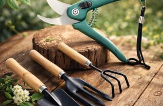 PLANETXERO 4-Piece Gardening Tools Kit for Home (Wooden Handle Cultivator,Fork, Trowel) Pruner Cutter –Stainless Steel Garden Set, Farming Tool & Essentials for Indoor Outdoor Agriculture Use (GTK)